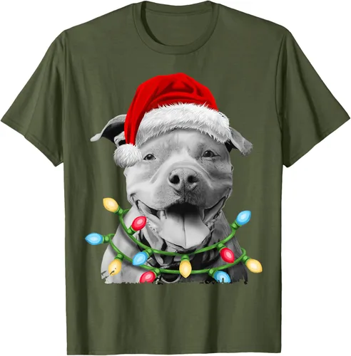 Vista 49 de Pit Bull Santa - Camiseta de perro con luces para árbol de Navidad para niños, Negro, S