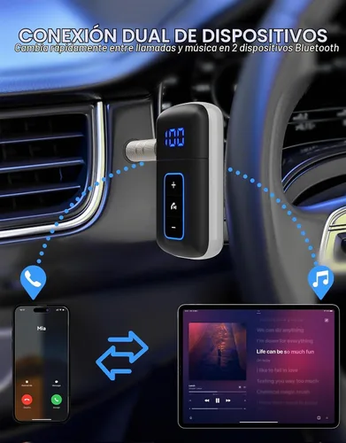 Vista 8 de Receptor AUX Bluetooth 5.3 para coche, pantalla LED, cancelación de ruido 3.5mm AUX Bluetooth Adapter for Home Stereo/Wired Headphones/Speaker