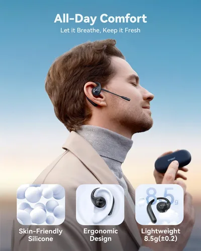 Vista 6 de EMEET Auriculares con cable HS50 con micrófono y control en línea, auriculares abiertos de flujo de aire, auriculares inalámbricos Bluetooth 5.3