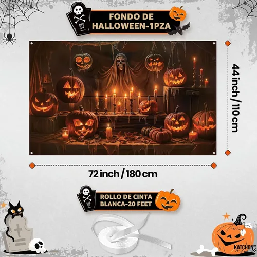 Vista 2 de KatchOn Telón de fondo espeluznante de Halloween de 72 x 44 pulgadas Calabaza café