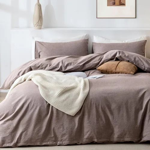 Vista 15 de Juego de funda de edredón Queen de 100% algodón lavado 3 piezas, ropa de cama suave, cómoda y transpirable con toque de lino, 1 funda de edredón y 2