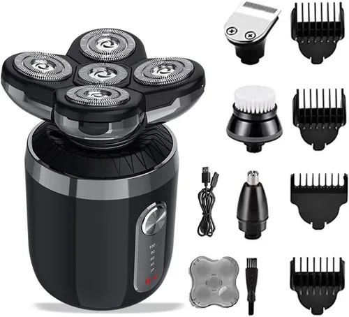 Vista 3 de Upgrade 7 Heads - Afeitadora eléctrica 5 en 1 para hombres calvos, maquinilla de afeitar eléctrica multifuncional para hombres, kits de recortadora