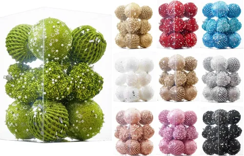 Vista 6 de 16 adornos de corazón verde y bolas de Navidad, decoraciones de bolas de Navidad, bolas de perlas colgantes de plástico inastillables para fiestas