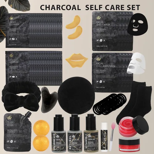 Vista 2 de 55 piezas de regalos de Navidad para mujeres y hombres, paquete de máscaras faciales de carbón, juego de cuidado de la piel, máscara de colágeno