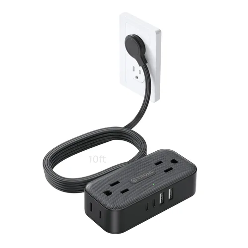 Vista 14 de TROND Regleta de alimentación de enchufe plano de 3 pies, cable de extensión plano pequeño con múltiples tomas, 4 puertos de CA y 4 puertos USB