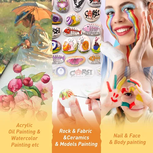 Vista 7 de AROIC Pinceles de Pintura Pequeños a Granel, 160 Piezas Pinceles de Pintura de Cerdas de Nailon Negro para Niños Punta Plana Redonda Juego