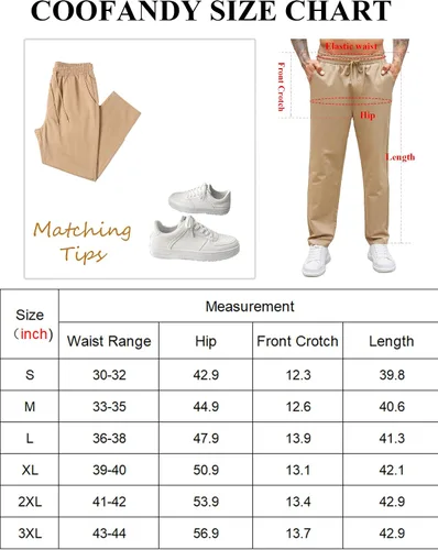 Vista 6 de COOFANDY Pantalones casuales con cordón para hombre, ajuste regular, cintura elástica, algodón básico, pierna recta, pantalones cargo