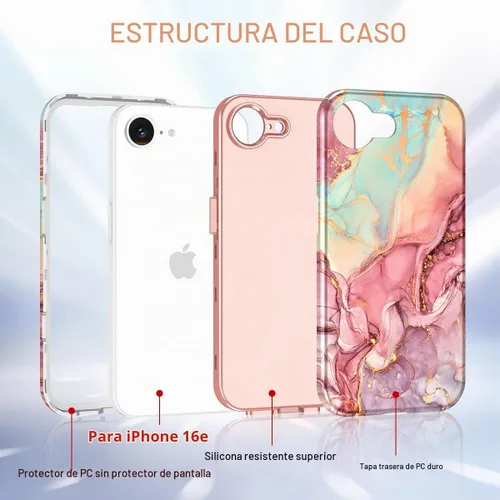 Vista 2 de Btscase Funda para iPhone 16e (2025), [probada en caídas de grado militar] Diseño de patrón de mármol delgado, resistente, a prueba de golpes