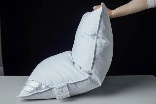 Vista 5 de Mezcla de plumas de ganso con almohadas de cama de poliéster, 100% algodón, soporte suave medio, paquete estándar de 1, rayas blancas