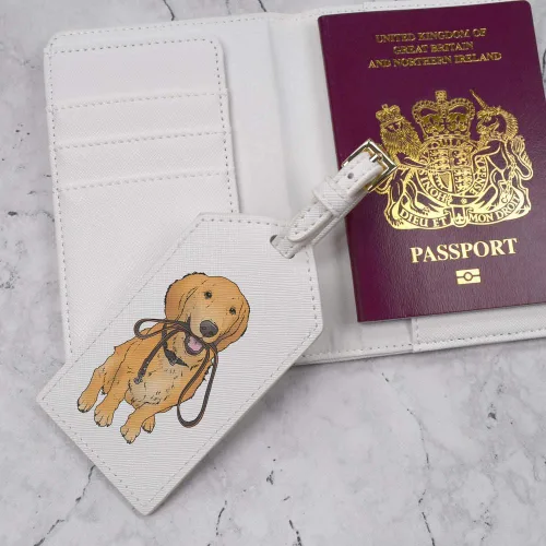 Vista 6 de Golden Retriever Puppy Holding Lead' Passport Cover & Luggage Tag Travel Set (PA00023721)