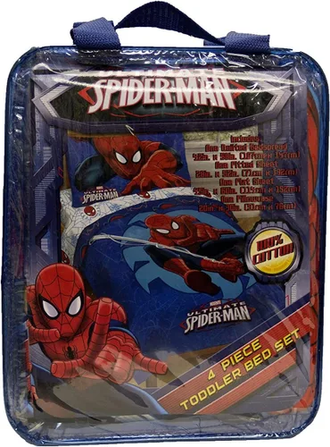Vista 4 de Set de sábanas Spiderman de Marvel con barras Cama en una bolsa, funda de almohada, producto oficial, microfibra suave, lavable a máquina, fácil
