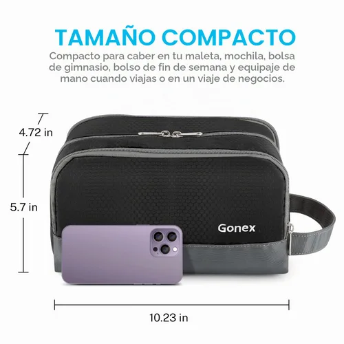 Vista 5 de Gonex Neceser de viaje de nailon, bolsa de afeitado, organizador de artículos de tocador, color negro