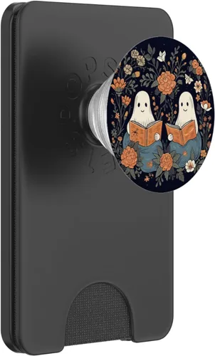 Vista 7 de Libro de lectura fantasma, retro, floral, espeluznante, ratón, libro, lindo, PopSockets, PopGrip estándar
