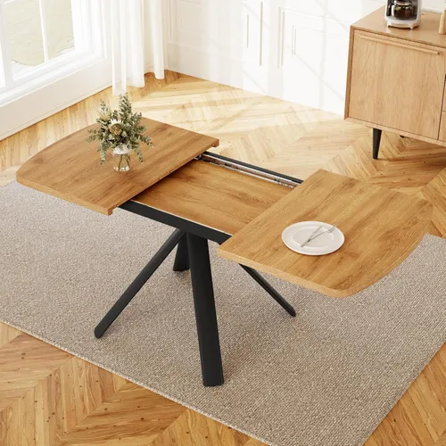 Vista 5 de HIPIHOM Mesa de comedor extensible para 4-6 personas, mesa rectangular de madera MDF de 47.2 a 63 pulgadas, estilo rústico de granja, diseño que