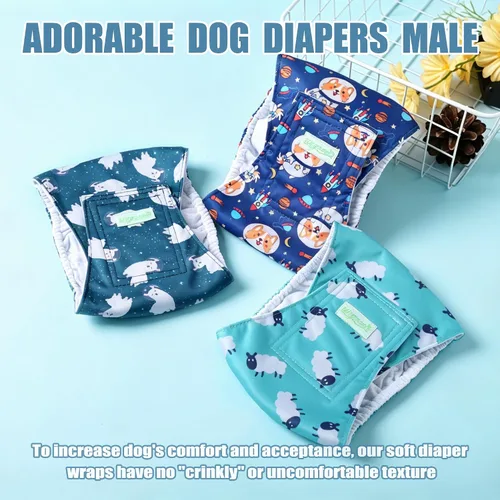 Vista 2 de wegreeco Pañales lavables para perros machos (paquete de 3) – Pañales lavables para el vientre para perros machos (Alpacas, M)