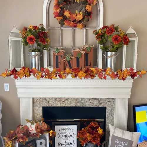 Vista 5 de Guirnalda de hojas de arce de otoño de 11.6 pies (2 x 5.8 pies), decoración de hojas artificiales de Acción de Gracias para árbol, mesa de repisa