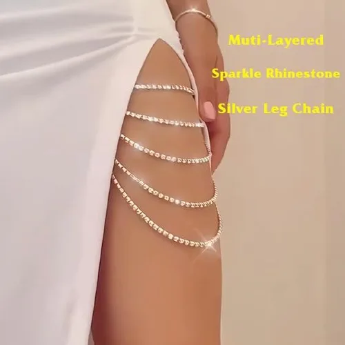 Vista 4 de REETAN Joyería para Pierna y Muslo, Cadena de Cuerpo con Strass para Mujeres