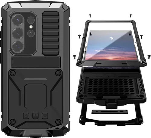 Vista 8 de Simicoo Samsung S22 - Funda de metal con protector de pantalla y protector de cámara, resistente a los golpes, con soporte, cubierta completa
