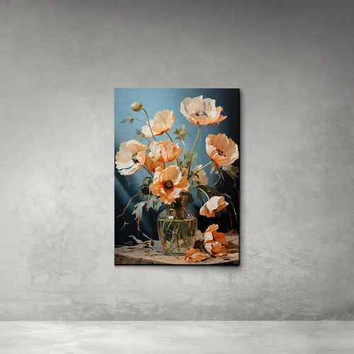 Vista 2 de Delicate Botanical Print, Iceland Poppies in Vase, Floral Oil Painting Print for Nature Wall Art, Wall Art, Art Print