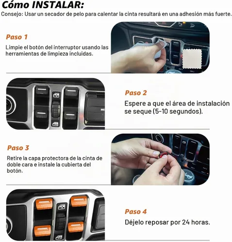Vista 7 de DIAMOOKY 4 piezas de cubiertas de botón de interruptor de ventana de metal mejoradas compatibles con Jeep Wrangler JL JLU 2018-2026 y Gladiator JT