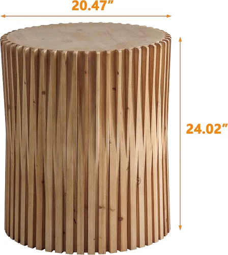 Vista 2 de Mesa auxiliar cilíndrica de estilo retro con diseño de relieve de textura vertical, adecuada para sala de estar, oficina y comedor
