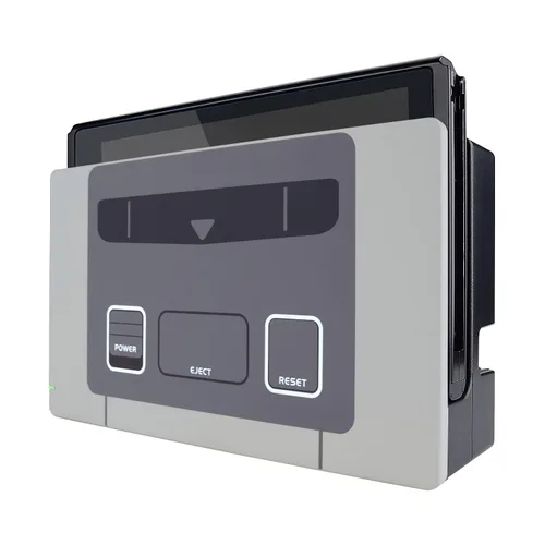 Vista 6 de eXtremeRate SFC SNES - Placa frontal personalizada de estilo europeo clásico para base de carga Nintendo Switch, carcasa de repuesto de agarre suave