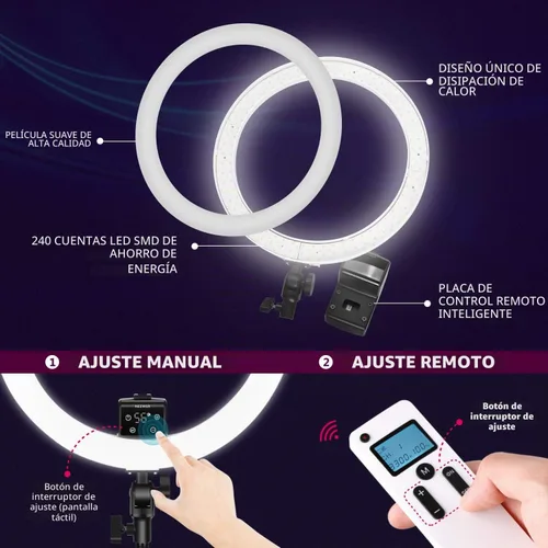 Vista 4 de Neewer Anillo de luz LED avanzado de 16 pulgadas compatible con control táctil manual con pantalla LCD, control remoto y múltiples luces