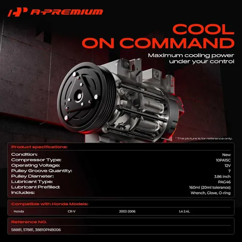 Vista 2 de A-Premium Compresor de aire acondicionado y aire acondicionado con embrague compatible con Honda CR-V CRV 2.4L 2002 2003 2004 2005 2006
