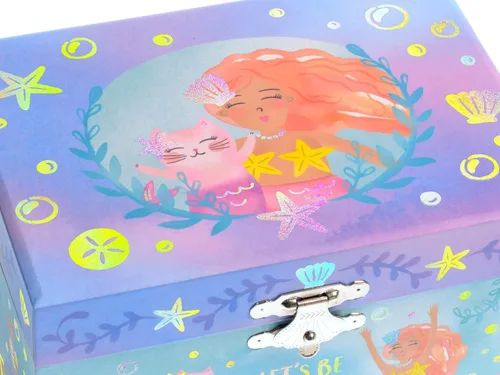 Vista 8 de Jewelkeeper Joyero musical de sirena arcoíris para niña, paquete de diseño de lámina dorada con caja de almacenamiento de joyería musical para niña