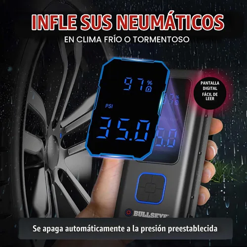 Vista 4 de BULLSEYE - Compresor de aire portátil para neumáticos, bolas, bicicleta con válvula Persta, apagado automático, se infla en 2 minutos, recargable