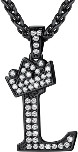 Vista 26 de U7 Crown Initial Number Necklace for Men Women A-Z Letter Pendant Chain a. Oro