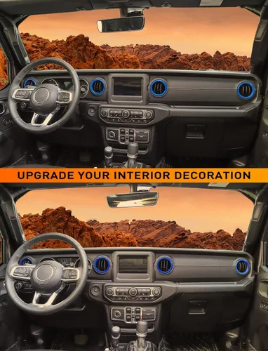 Vista 7 de Savadicar - Accesorios interiores azules - Cubierta de anillo de moldura para salida de aire AC para Jeep Wrangler JL JLU 4XE 2018-2023 y Gladiator