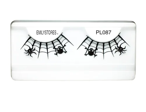 Vista 3 de Pestañas postizas de encaje negro con diseño de calavera oscura y telaraña, 1 par