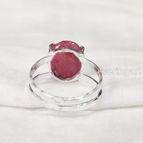 Vista 3 de AAA Natural Ruby Ring, Rough Ruby Gemstone Ring, July Birthstone, 2 Hammered Band, 925 Sterling Silver, Womens Ring, Christmas, Thanksgiving