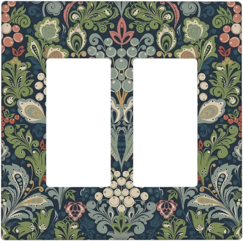 Vista 102 de William Morris Floral Boho Azul Medianoche Azul Bohemio Flor 1 Banda Dúplex Cubierta de Salida Decorativa Receptáculo Único Interruptor Eléctrico