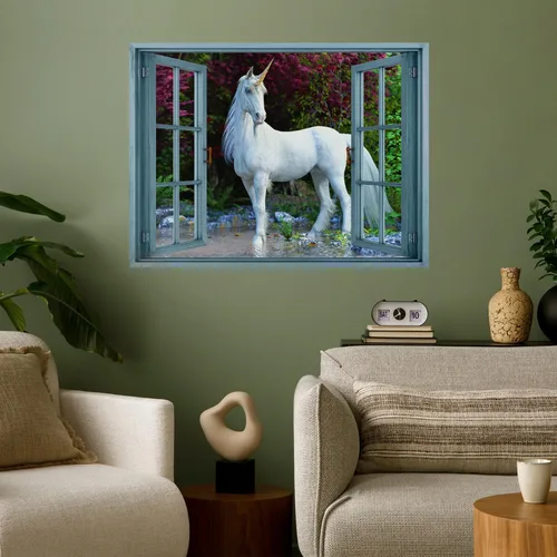 Vista 31 de wall26 Adhesivo decorativo para pared, diseño de oso y mariposa fuera de una ventana abierta, no se pega ni se pega, papel tapiz no tejido