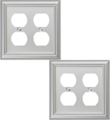 Vista 13 de OKAWYC Adler - Placa de pared de metal para interruptor de luz de palanca/decorador, paquete de 2 unidades, níquel cepillado, 2 Gang