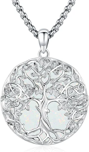 Vista 31 de Eusense Collar de ópalo para mujeres y hombres, joyería de ópalo azul y blanco de plata de ley 925 con dije de ópalo auténtico, regalo
