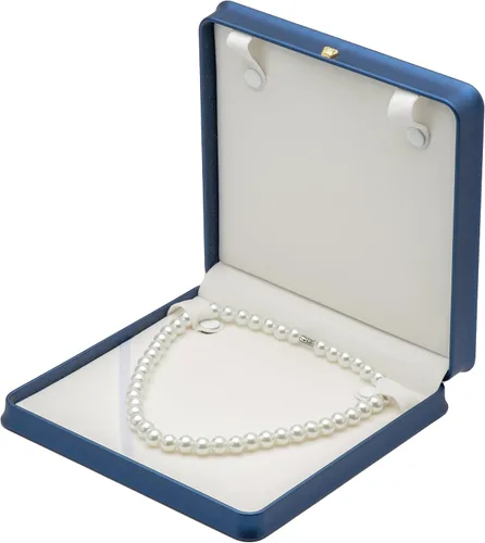 Vista 6 de COWFEX Cadena larga de perlas PU collar caja de regalo vitrina soporte de almacenamiento (azul oscuro)