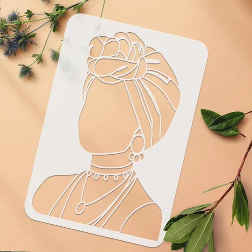 Vista 3 de FINGERINSPIRE 4 plantillas de pintura para niñas tribales africanas de belleza de 11.7 x 8.3 pulgadas, plantilla de silueta de cara de niña joven