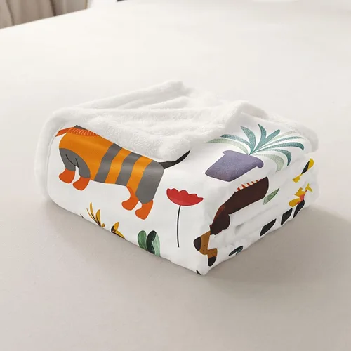 Vista 6 de Manta de perro salchicha de dibujos animados, bonita manta de felpa para decoración de sala de estar, flores de jardín en acuarela, sofá, cama