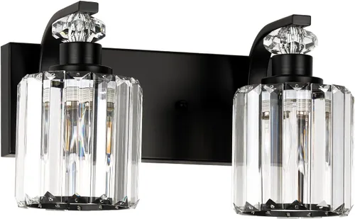 Vista 9 de Lámparas de baño negras con pantalla de cristal K9, iluminación de baño sobre espejo, luces de tocador para sala de estar, dormitorio, baño