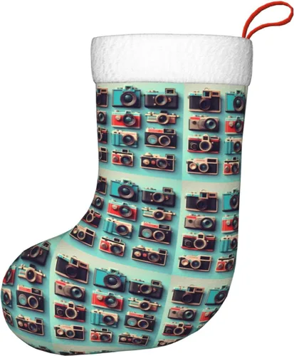 Vista 8 de Retro Cool Camera Collection Print Christmas Stocking, Christmas Ornaments, With Hanging Ribbon For Holiday Decor