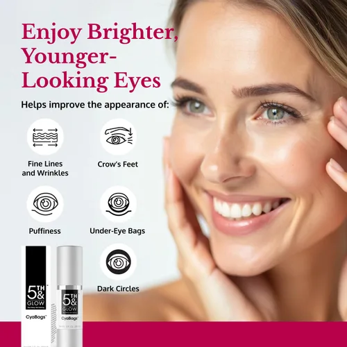Vista 2 de 5th & Glow Cyabags - Reducción instantánea de ojos hinchados y suero removedor de bolsas debajo de los ojos para mujeres, ácido hialurónico y crema