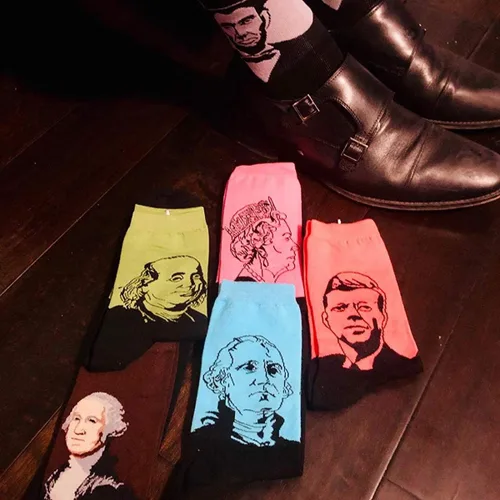 Vista 2 de HSELL Divertidos calcetines de vestir para hombre con diseños divertidos de algodón, Presidentes 6 Pares