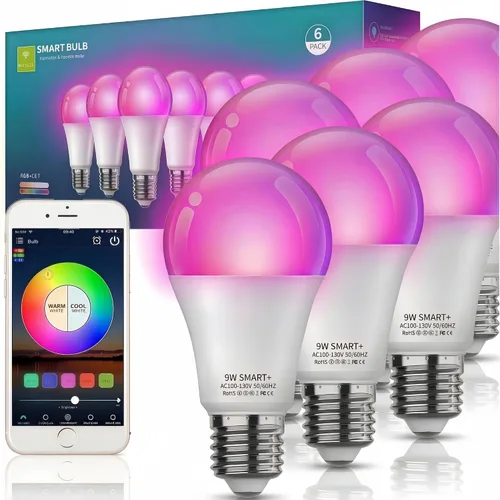 Vista 10 de Bombillas inteligentes con control remoto, bombilla LED multicolor regulable que cambia de color, funciona con Alexa y Google Home, bombilla WiFi