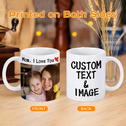 Vista 4 de Tazas de café personalizadas, taza de 11 onzas para mamá con nombre de imagen, tazas de café personalizadas para mamá de hija e hijo, taza de foto