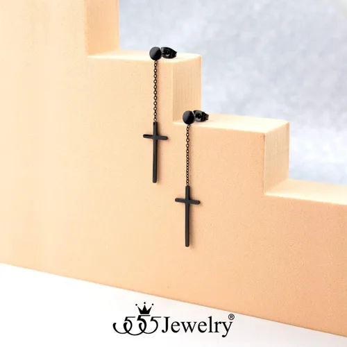 Vista 6 de 555Jewelry - Pendientes colgantes largos de acero inoxidable para mujer