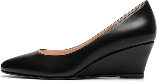 Vista 2 de Mettesally Tacones de cuña cerrados para mujer, zapatos de vestir cómodos para boda, oficina, color negro mate US9R, Negro Mattec