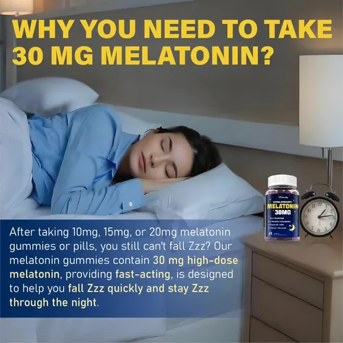 Vista 6 de Gomitas de melatonina de 30 mg para adultos: Suplemento de melatonina de máxima fuerza con L-teanina, ashwagandha, MSM, vitamina D3 y zinc, sin